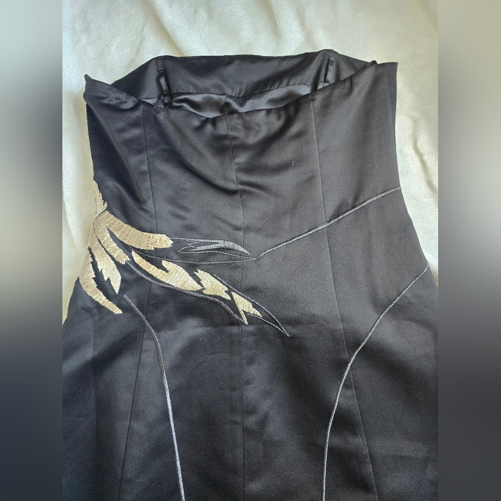 White House Black Market Strapless Black Dress with Gold Floral Design - Picture 13 of 14